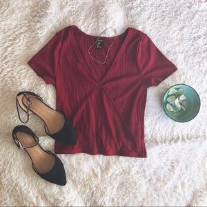 F21 burgundy cross crop top